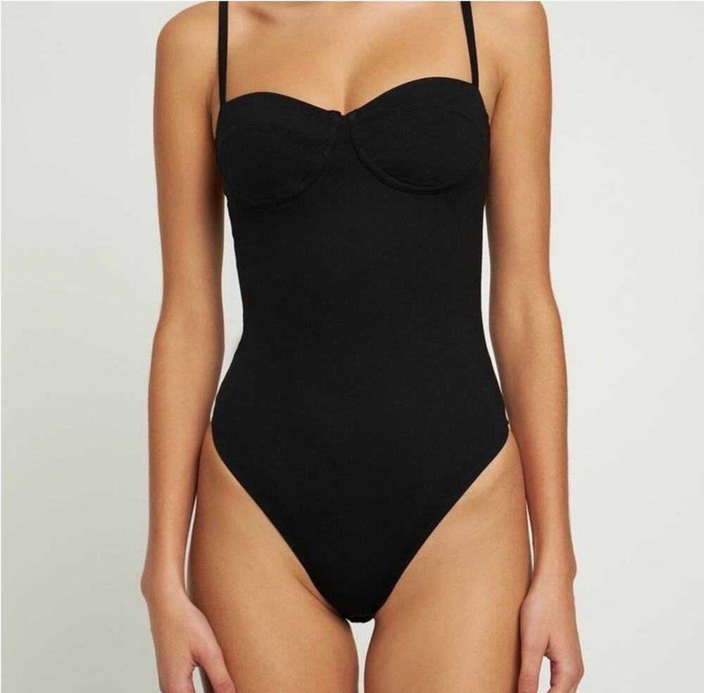 Anine Bing Sport Via Bustier Bodysuit Black Medium